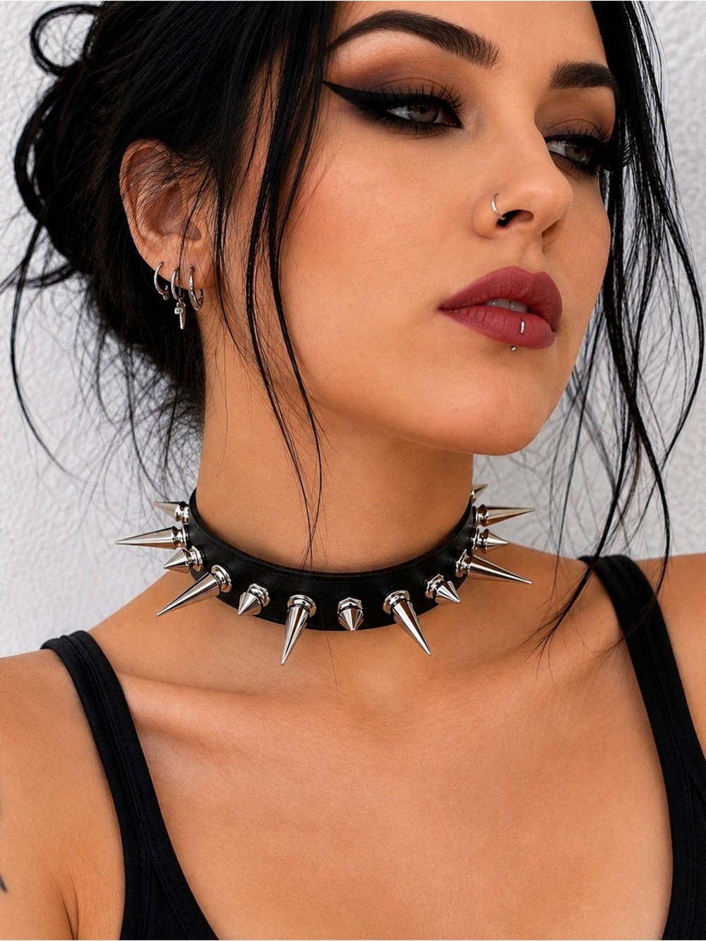 Black Spike Studded Choker Necklace - New Women Jewelry